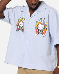 Ed Hardy Flame Stripe Button Up Shirt Blue Pin Stripe