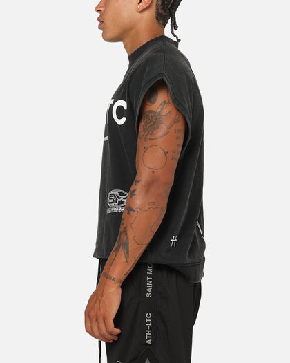 Saint Morta Athletc Cut Off Sweat T-Shirt Washed Black