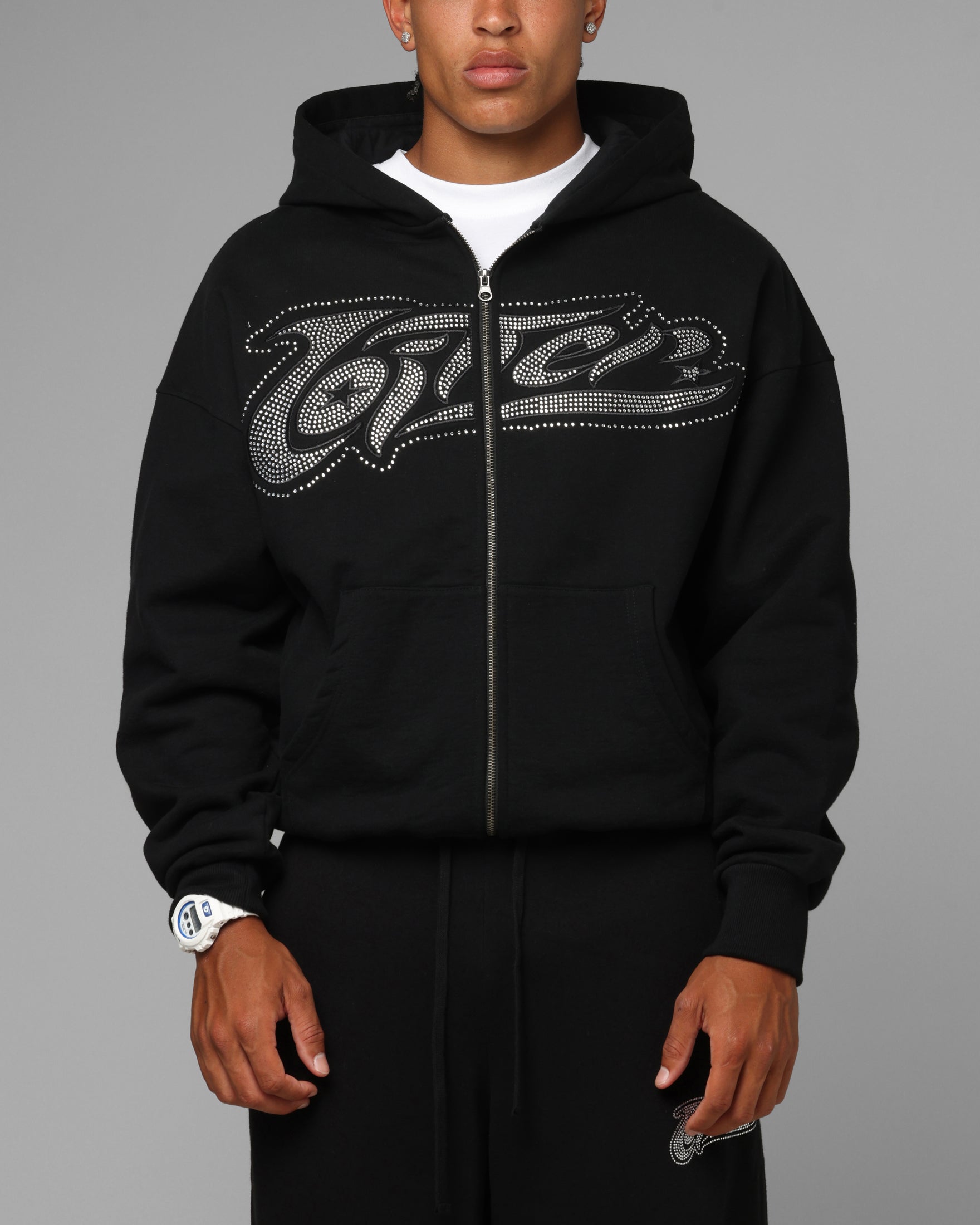 Loiter Silicone Rhinestone Zip Hoodie Black | Culture Kings US