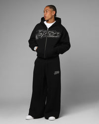 Loiter Silicone Rhinestone Zip Hoodie Black