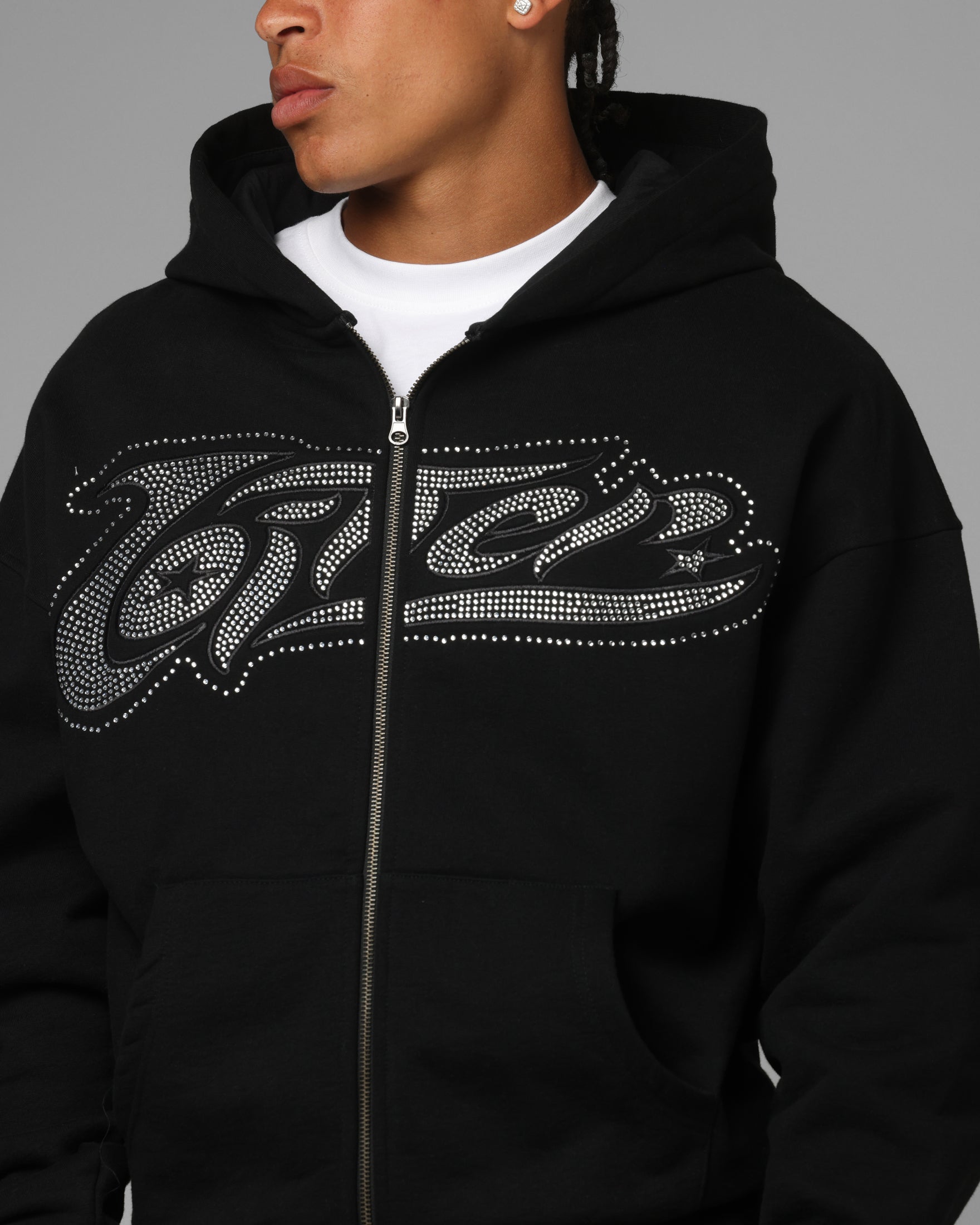 Loiter Silicone Rhinestone Zip Hoodie Black | Culture Kings US