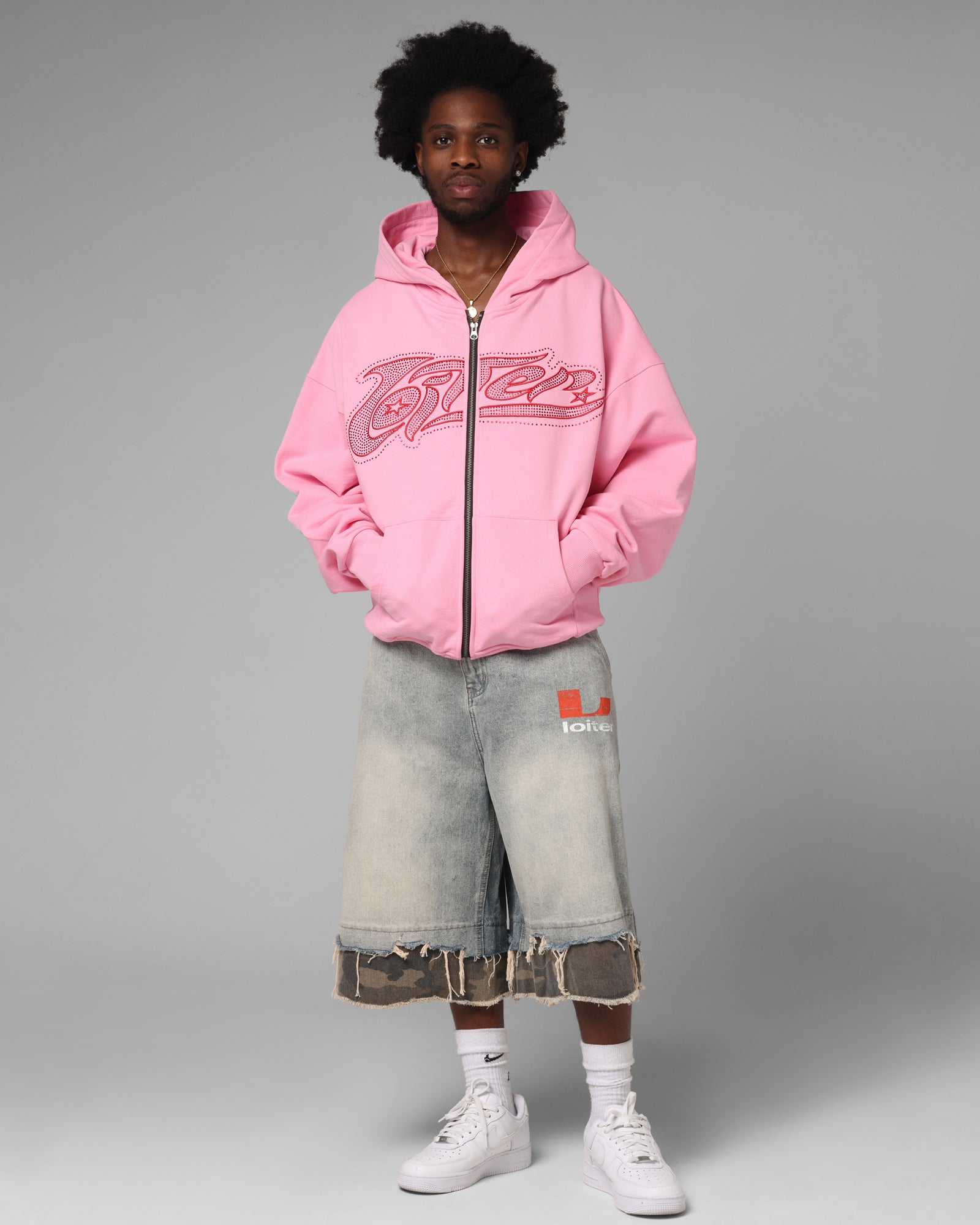 Loiter Silicone Rhinestone Zip Hoodie Pink | Culture Kings US