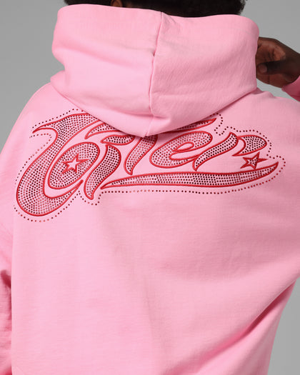 Loiter Silicone Rhinestone Zip Hoodie Pink