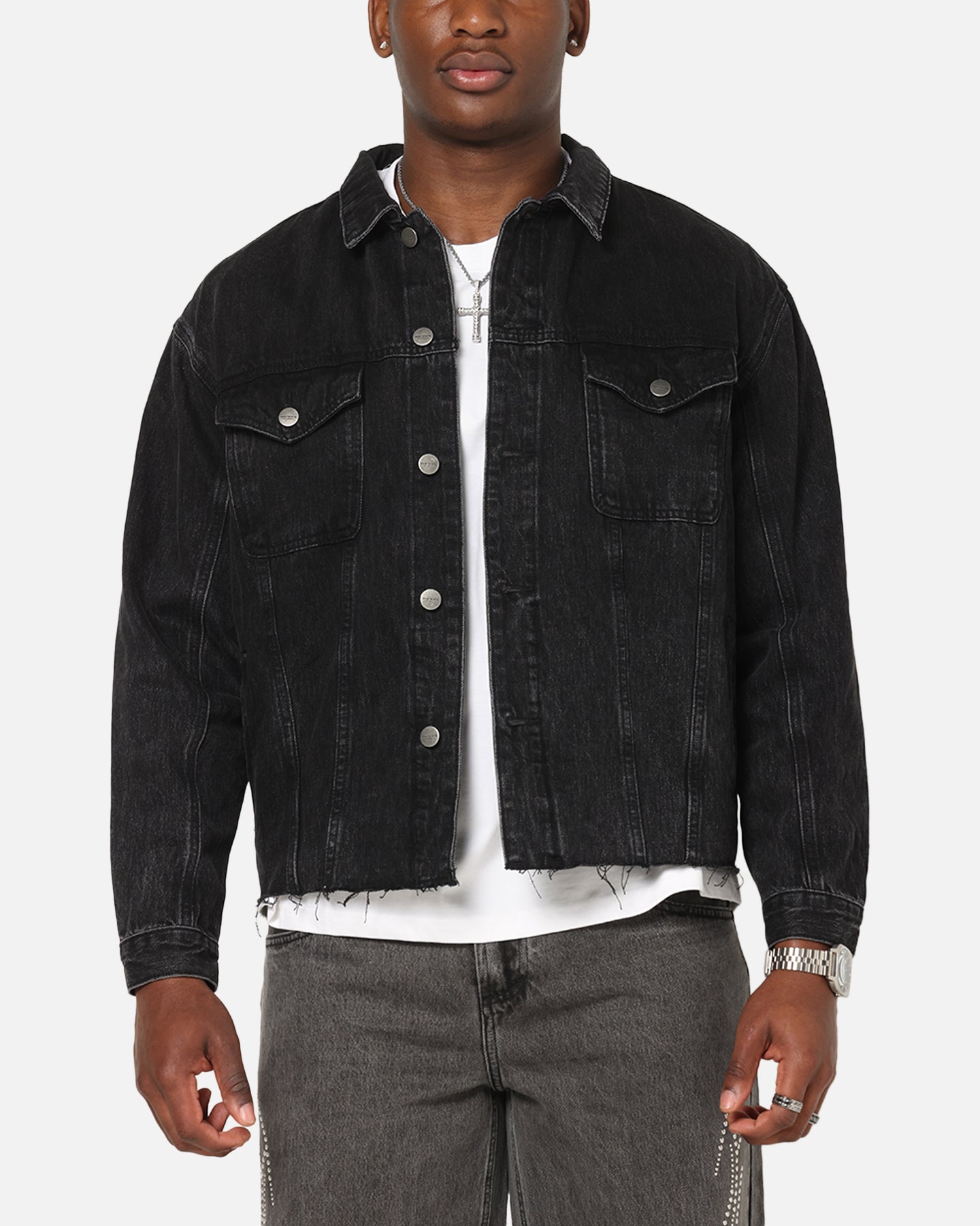 Saint Morta Daggers Cutoff Denim Jacket Vintage Black | Culture