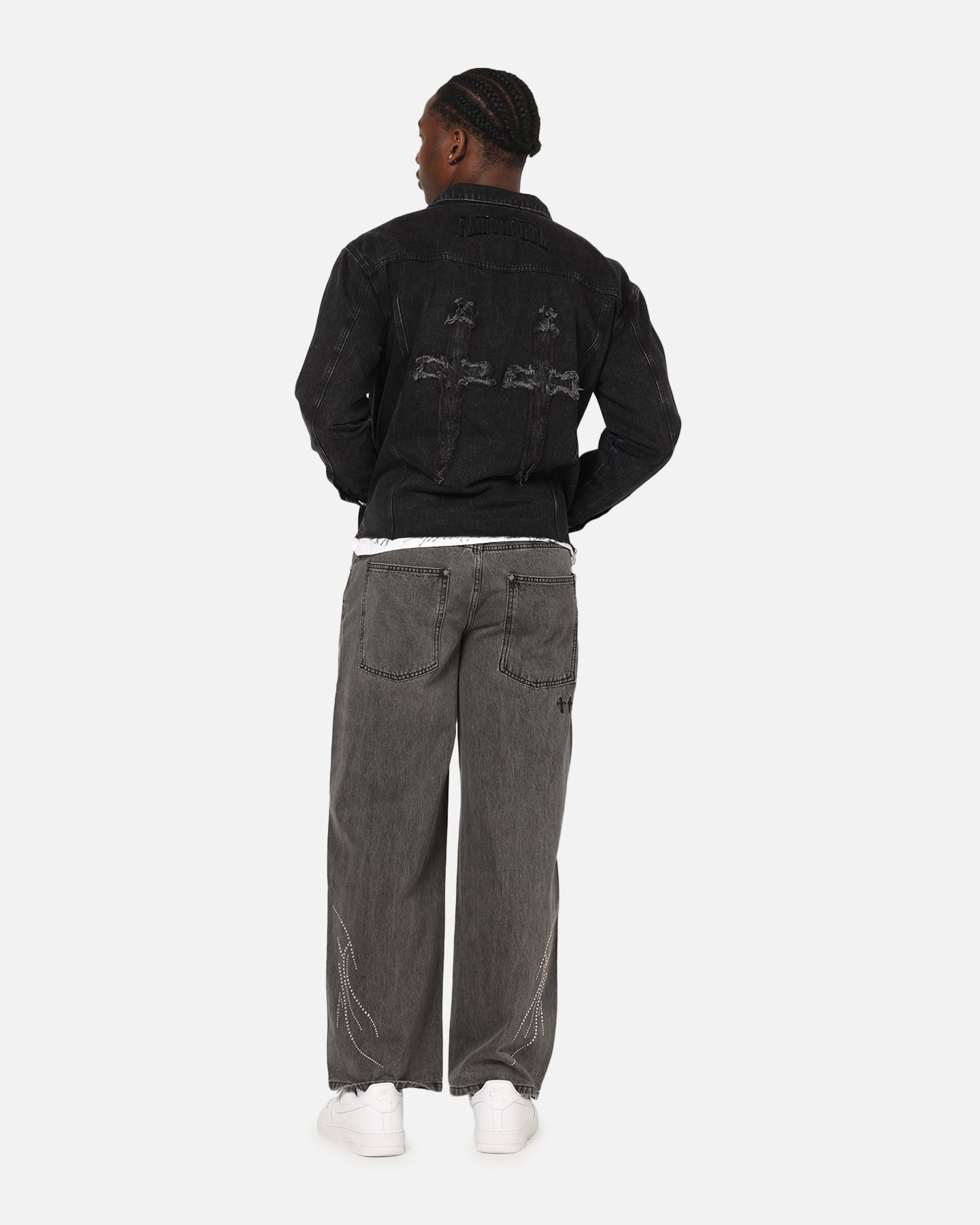 Saint Morta Daggers Cutoff Denim Jacket Vintage Black | Culture