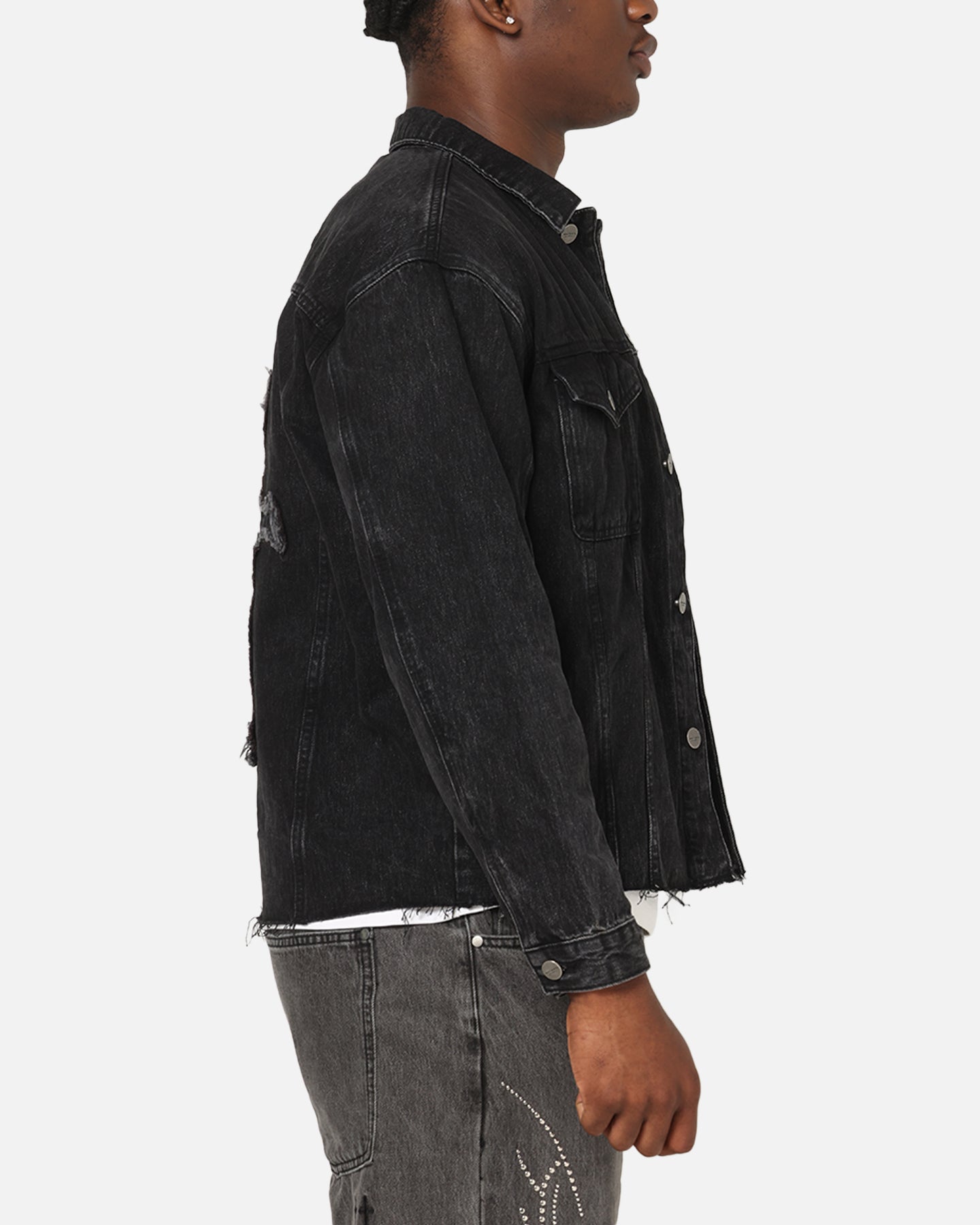 Saint Morta Daggers Cutoff Denim Jacket Vintage Black | Culture
