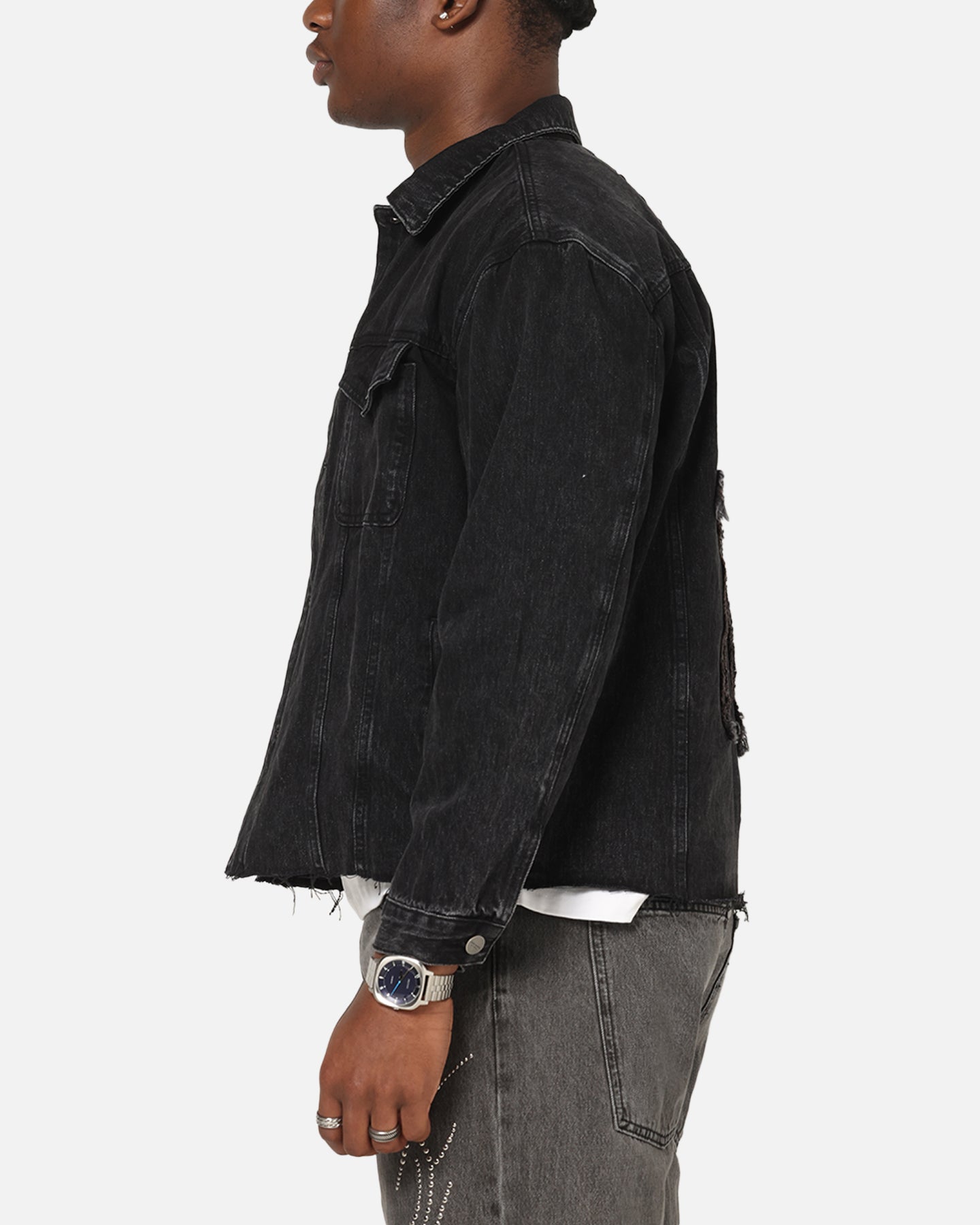 Saint Morta Daggers Cutoff Denim Jacket Vintage Black | Culture
