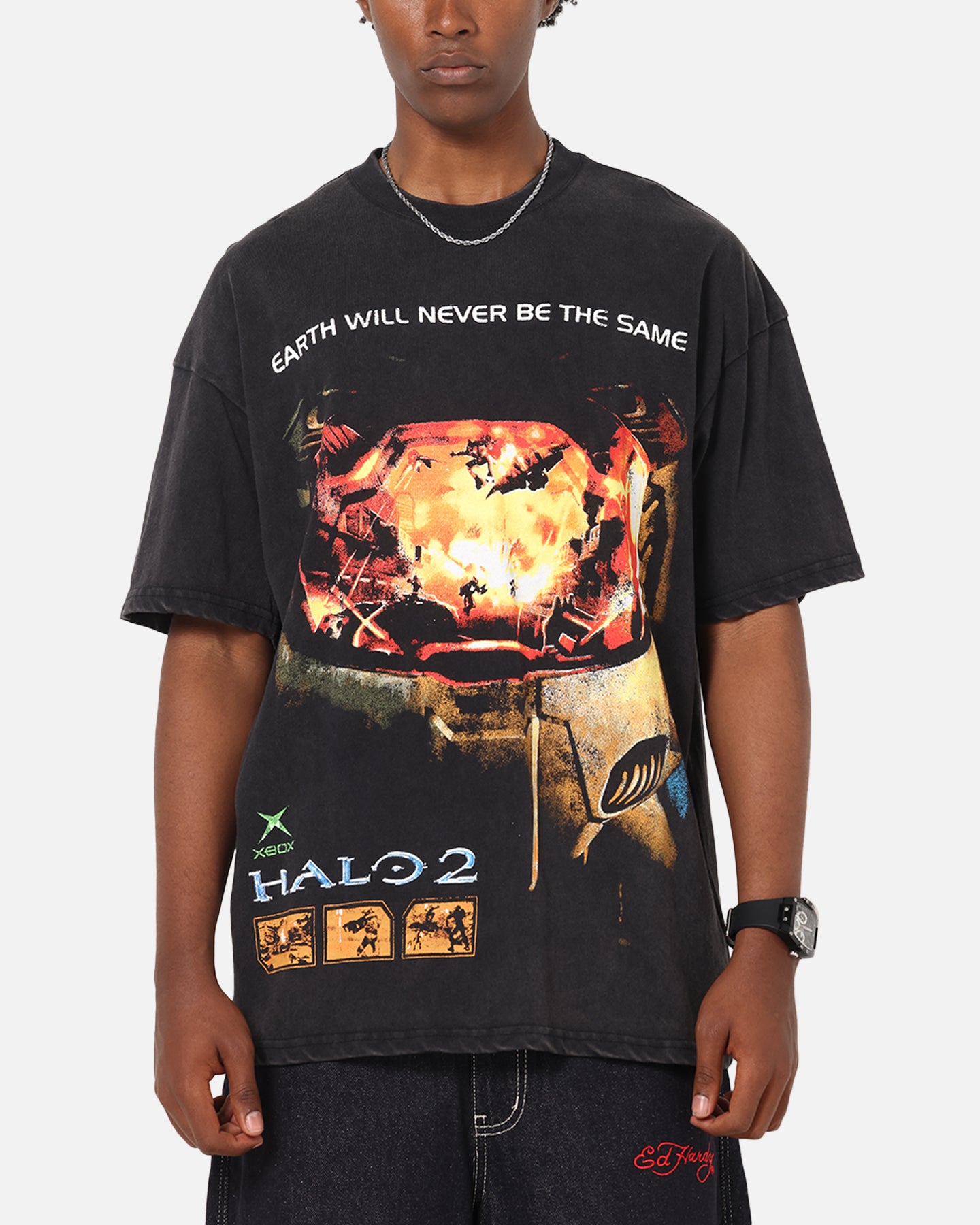 73Studio X Halo Halo 2 Masterchief Vintage T-Shirt Black Acidwash