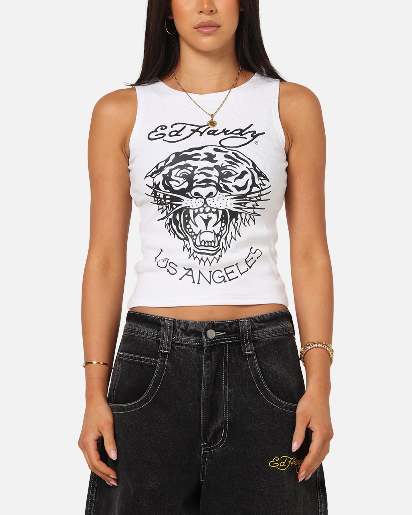 Ed Hardy Women's Tiger Ribbed Tank White | Culture Kings US