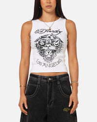 Ed Hardy Women's Tiger Ribbed Tank White