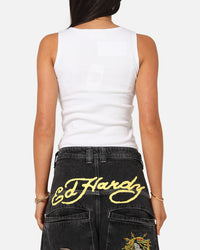 Ed Hardy Women's Tiger Ribbed Tank White