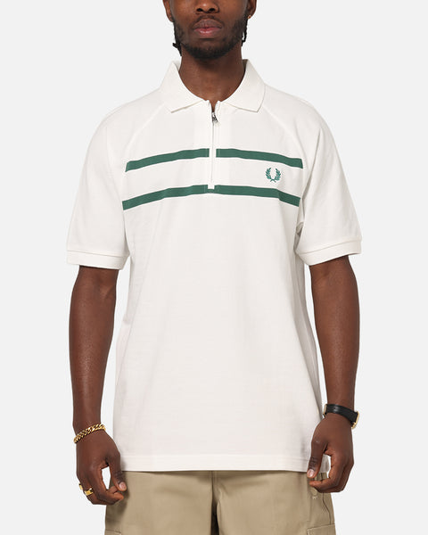 Fred Perry Crepe Pique Zip Neck Polo Shirt Snow White | Culture