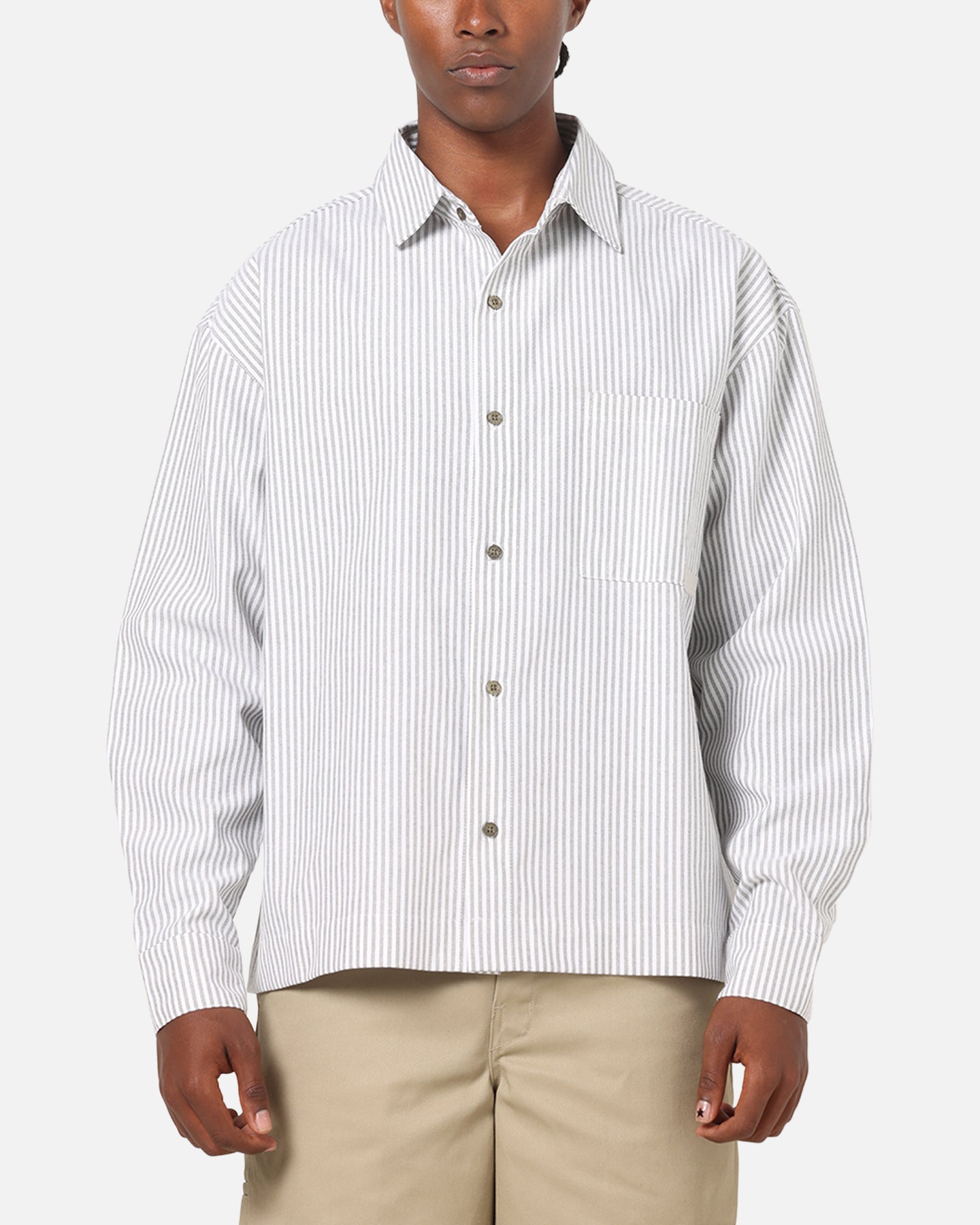 Carre Oxford Stripe Long Sleeve Button Up Shirt White/Green