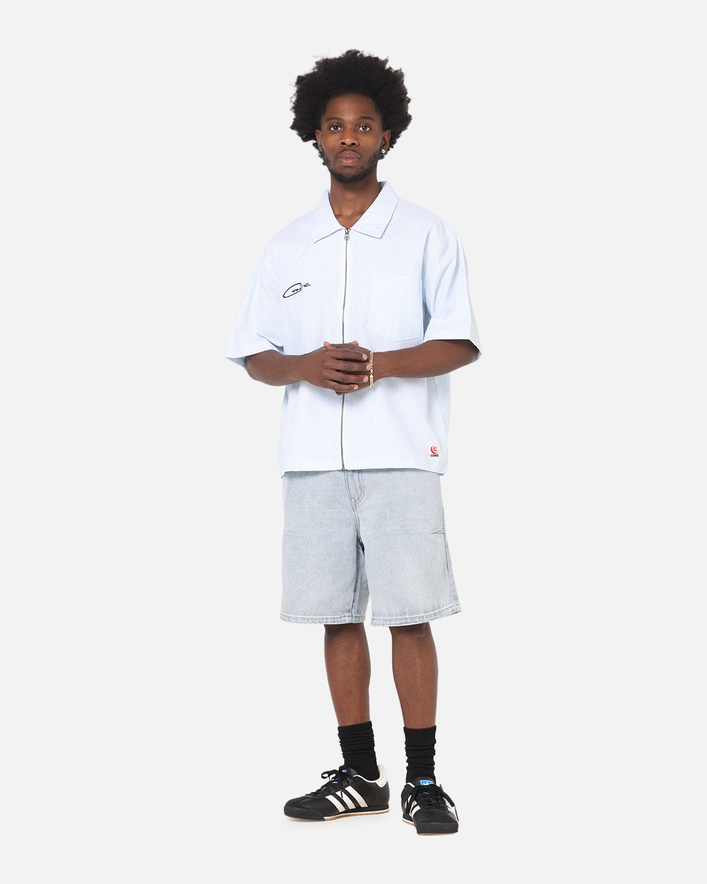 Carre Oxford Stripe Zip Up Shirt Blue/White Stripe | Culture Kings US