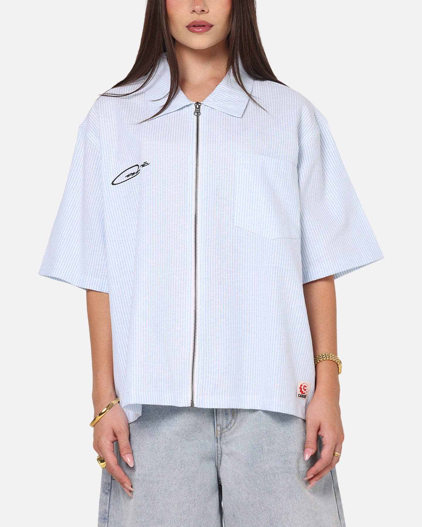 Carre Oxford Stripe Zip Up Shirt Blue/White Stripe | Culture Kings US