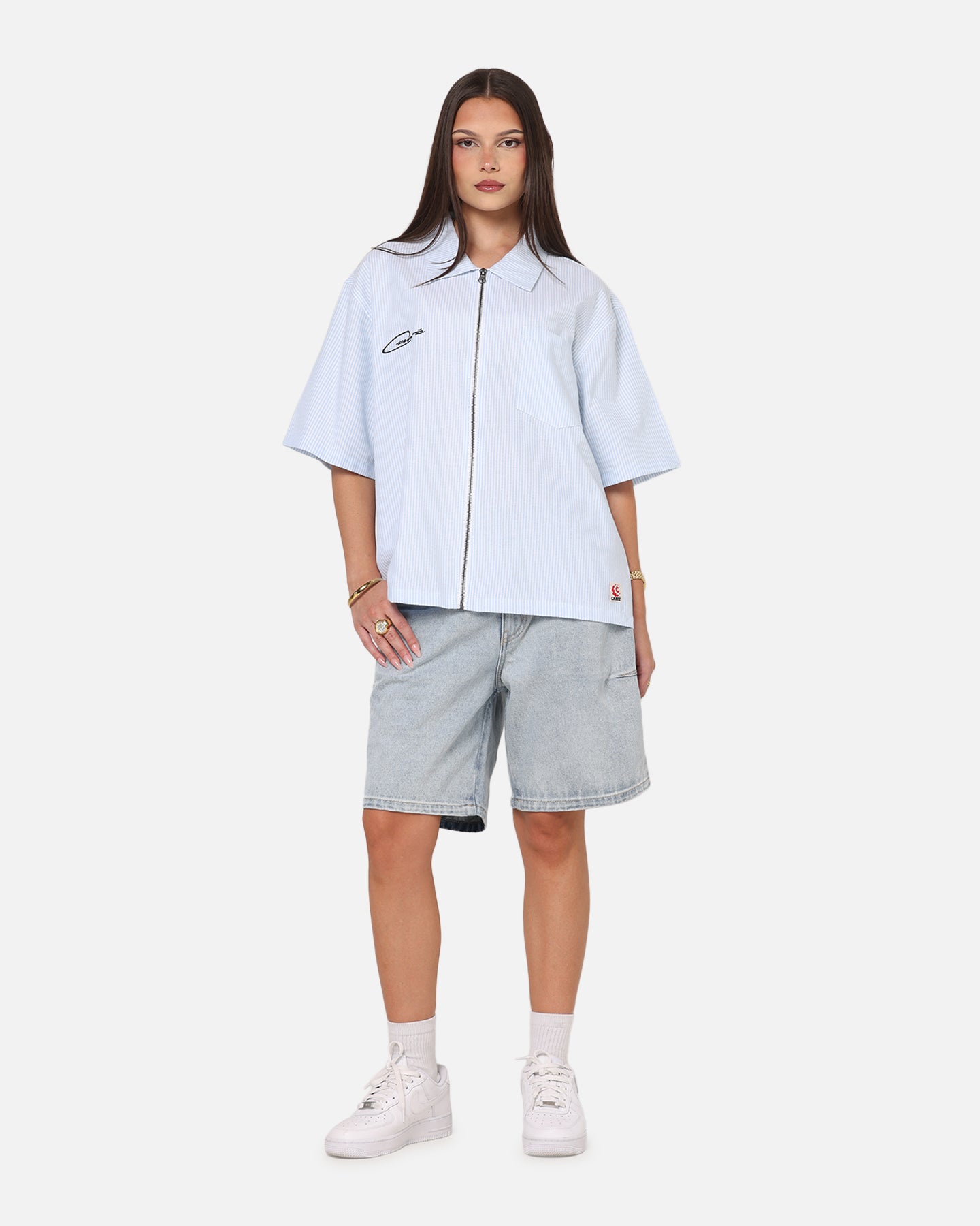 Carre Oxford Stripe Zip Up Shirt Blue/White Stripe | Culture Kings US