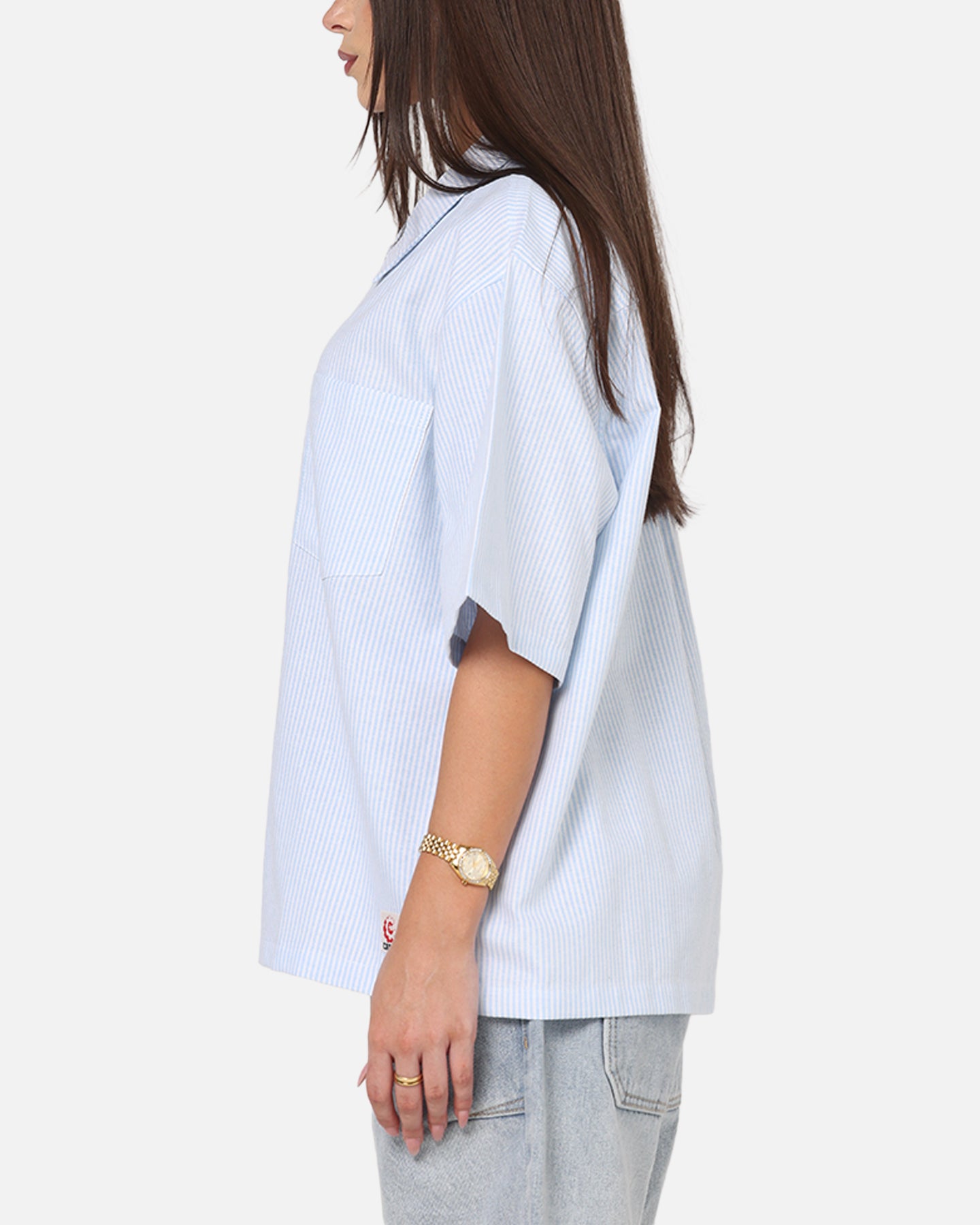 Carre Oxford Stripe Zip Up Shirt Blue/White Stripe | Culture Kings US