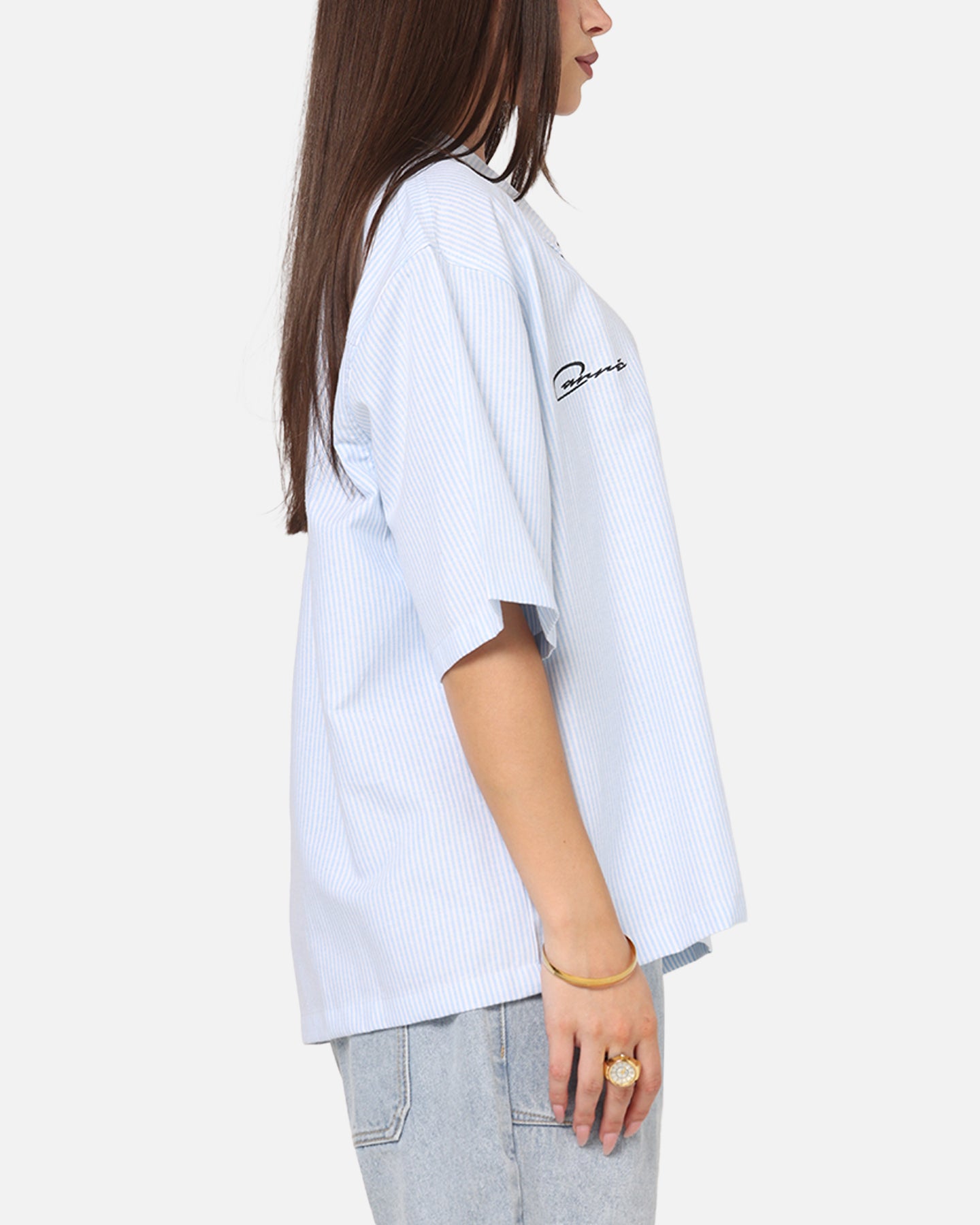 Carre Oxford Stripe Zip Up Shirt Blue/White Stripe | Culture Kings US