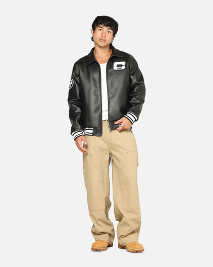 Carre Vegan Leather Varsity Jacket Black/White