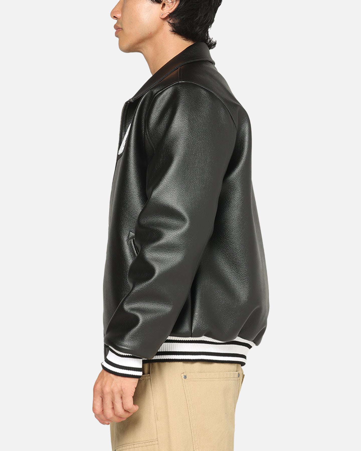 Carre Vegan Leather Varsity Jacket Black/White | Culture Kings US