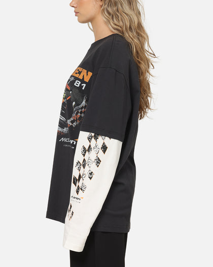 Mitchell & Ness X Mclaren Checkered Vintage Long Sleeve T-Shirt Black/Vintage White