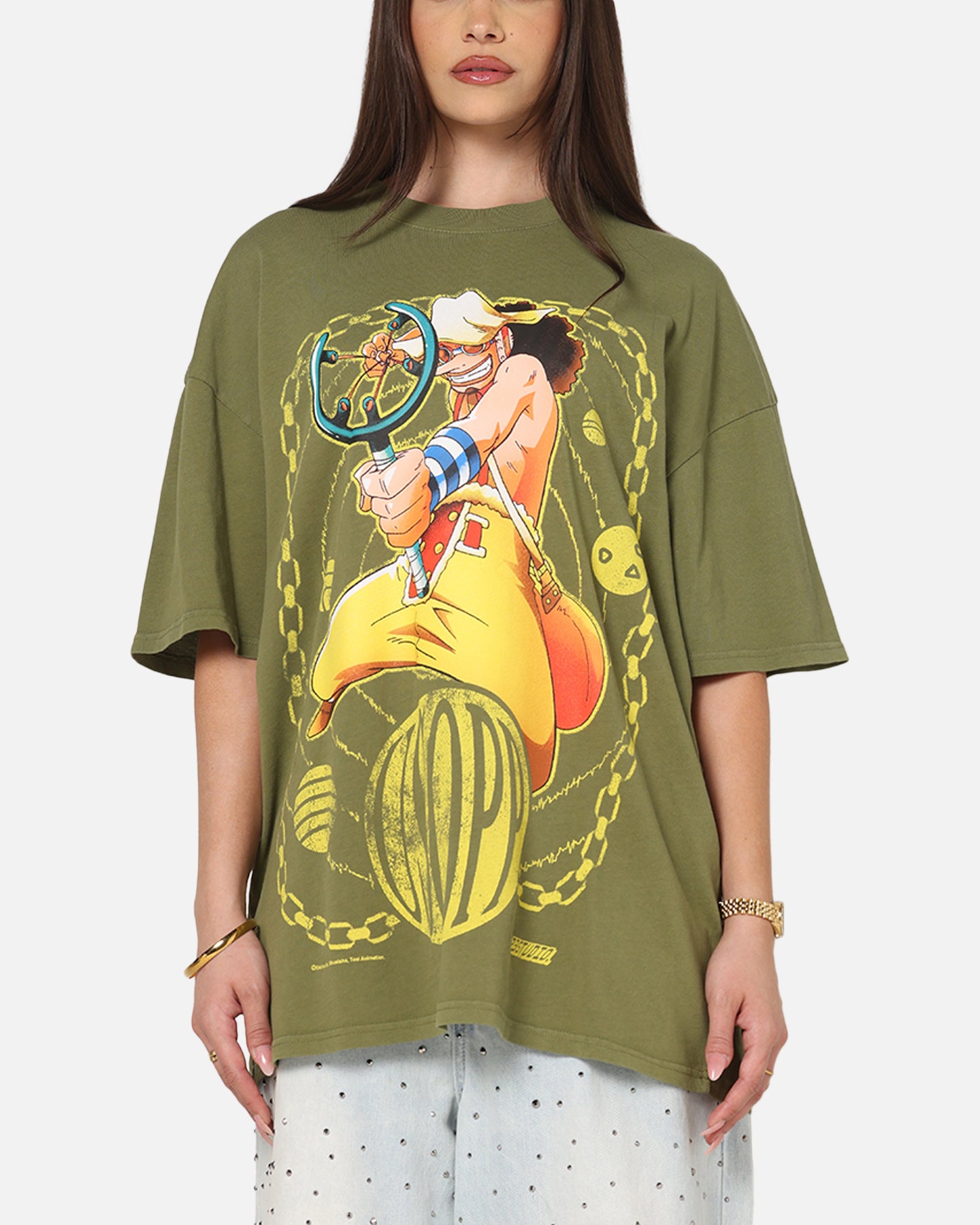 73Studio X One Piece Usopp Vintage T-Shirt Washed Olive | Culture