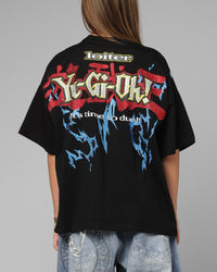 Loiter X Yu-Gi-Oh! Blue Eyes White Dragon Rhinestone T-Shirt Black