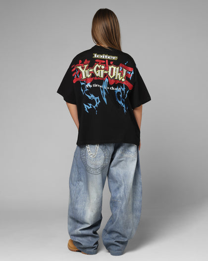 Loiter X Yu-Gi-Oh! Blue Eyes White Dragon Rhinestone T-Shirt Black