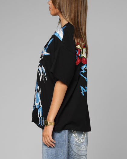 Loiter X Yu-Gi-Oh! Blue Eyes White Dragon Rhinestone T-Shirt Black