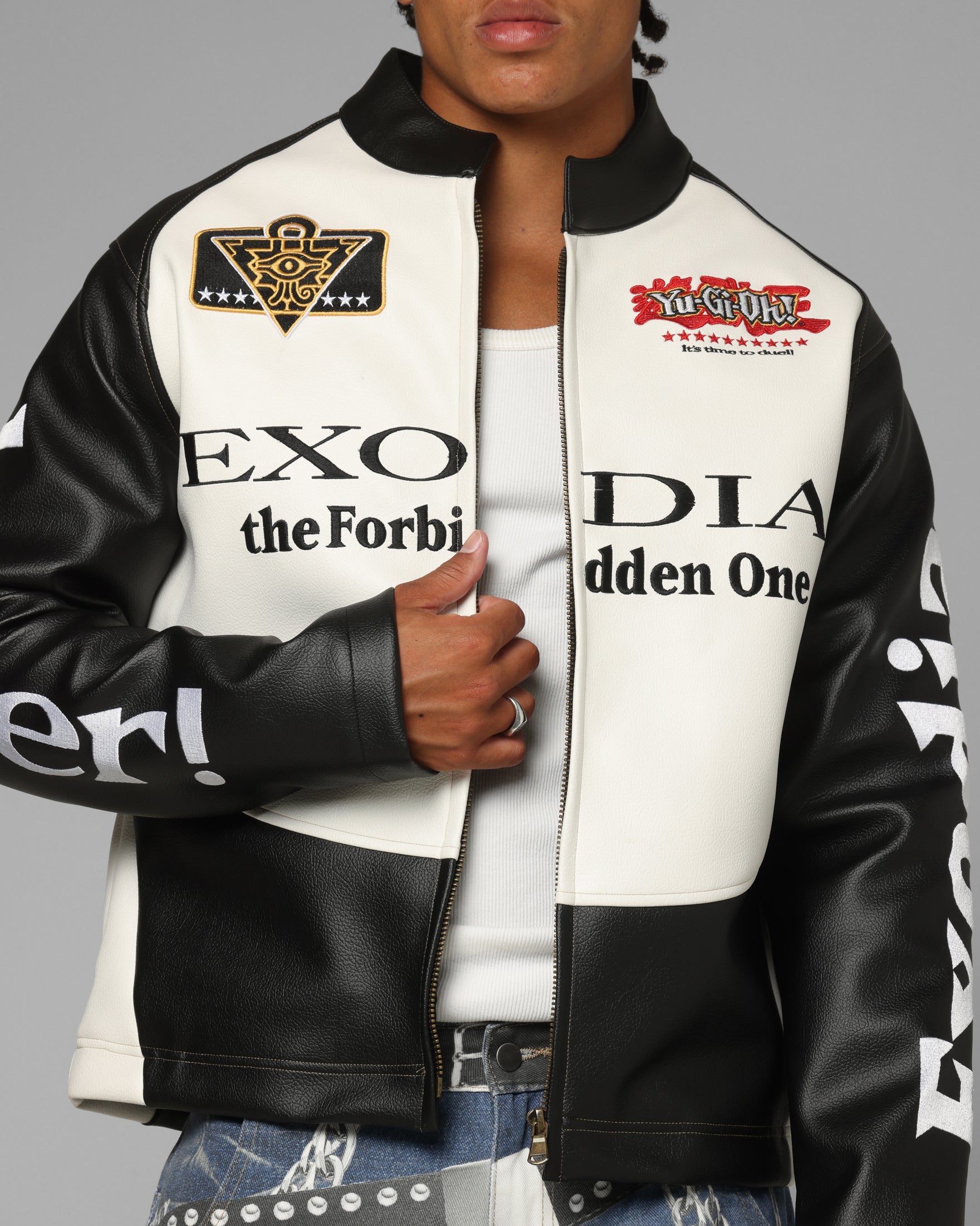 Loiter X Yu-Gi-Oh! Exodia Biker Jacket Black/Off White | Culture