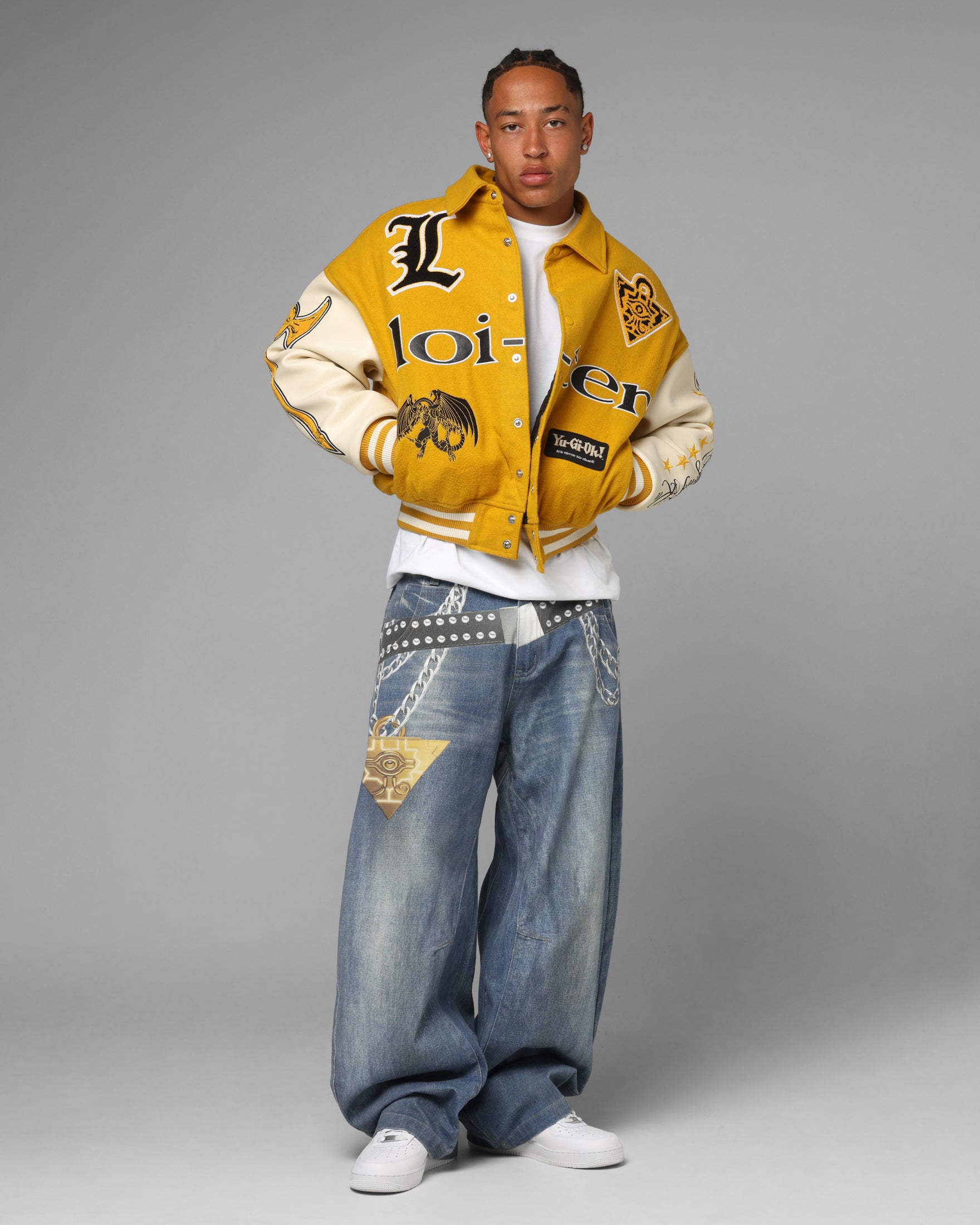LAD MUSICIAN 2012AW Varsity Riders スタジャン Loiter X Yu-Gi-Oh! Dragon Of Ra Varsity Jacket Off White/Yellow