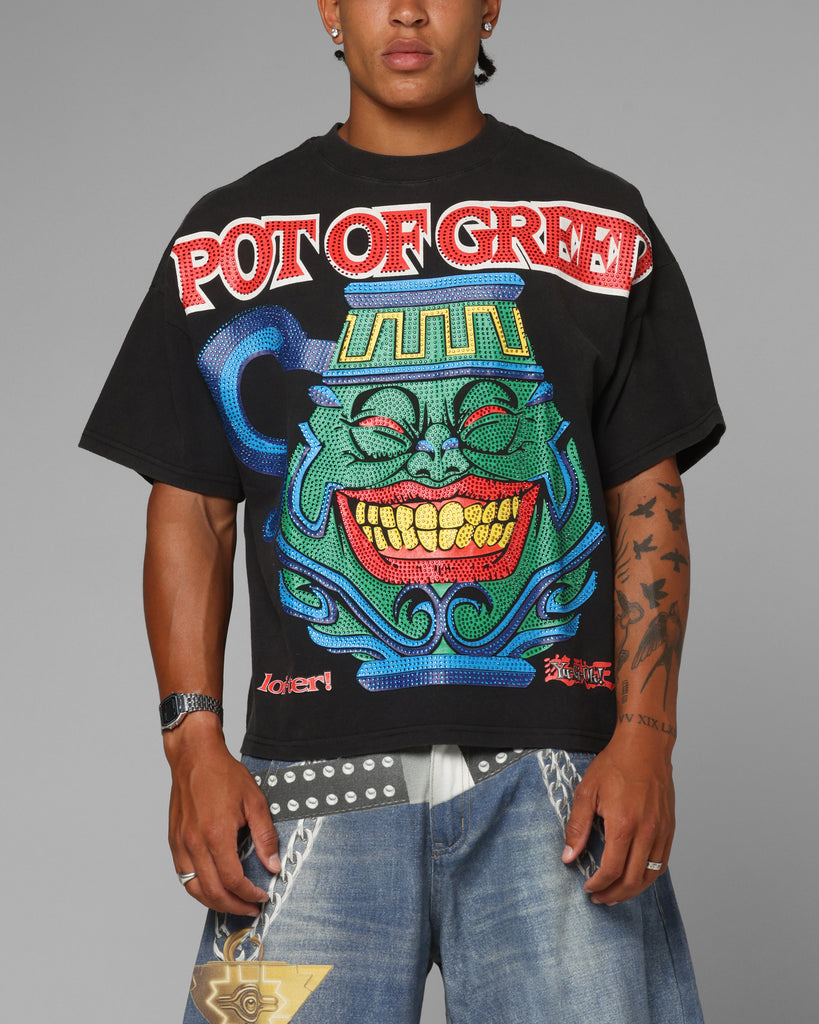 Loiter X Yu-gi-oh! Pot Of Greed Rhinestone T-shirt Vintage Black
