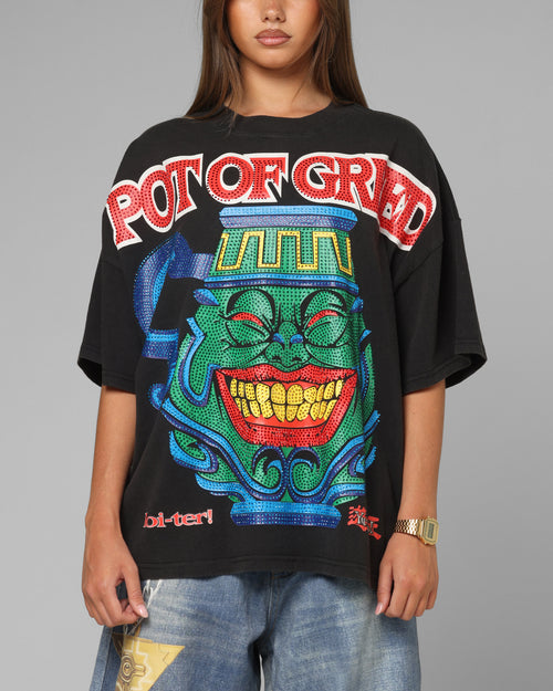 Loiter X Yu-Gi-Oh! Pot Of Greed Rhinestone T-Shirt Vintage Black