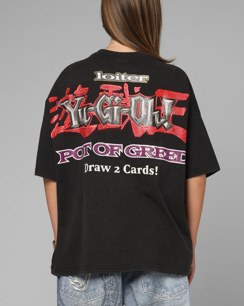 Loiter X Yu-Gi-Oh! Pot Of Greed Rhinestone T-Shirt Vintage Black
