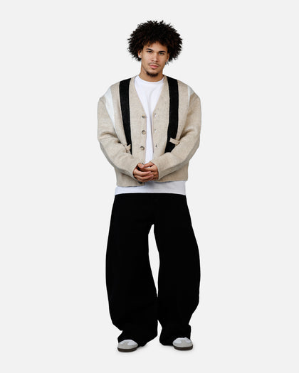 MNML Striped Mohair Cardigan Sweater Tan