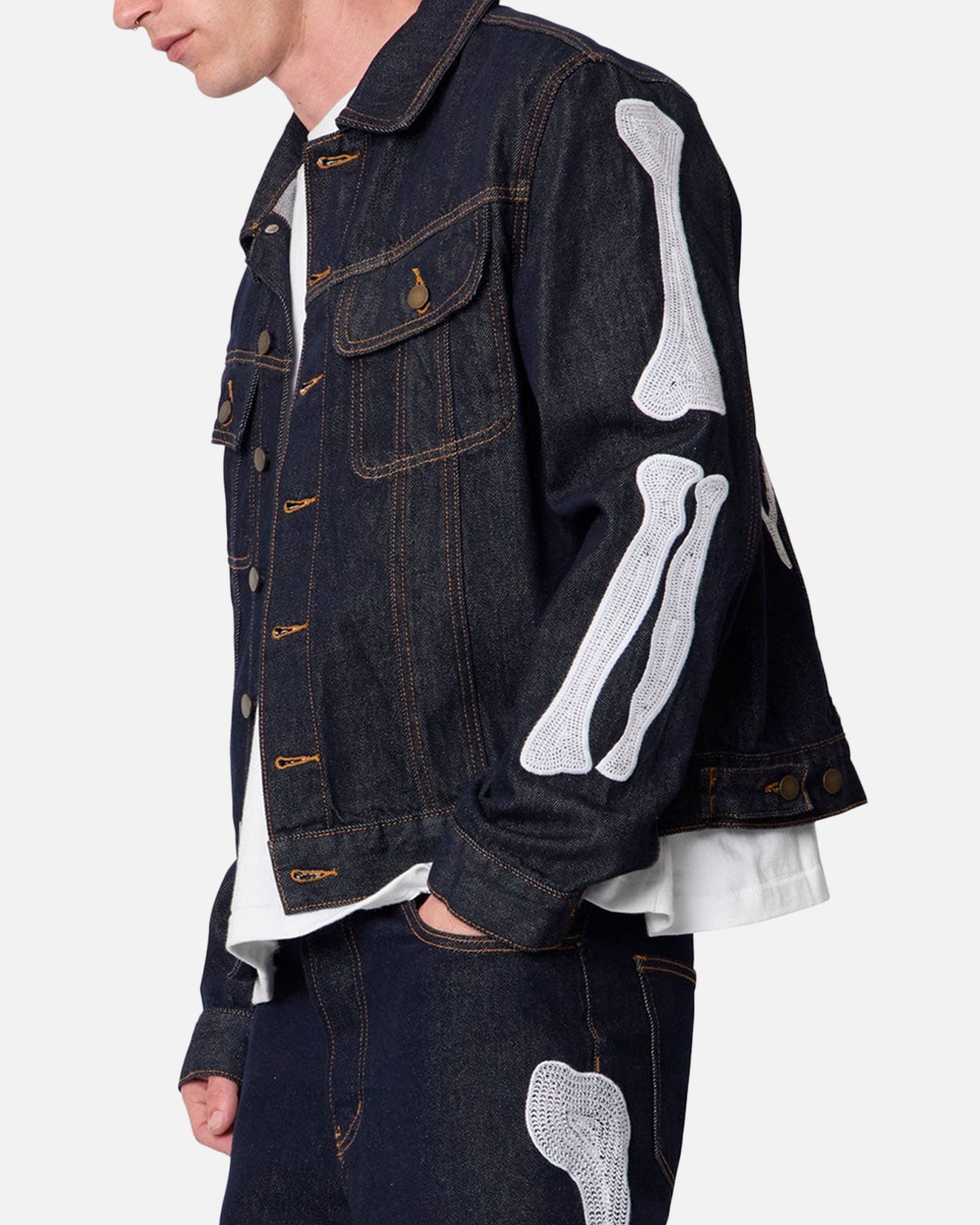 MNML Raw Skeleton Trucker Jacket Rinse Indigo | Culture Kings US