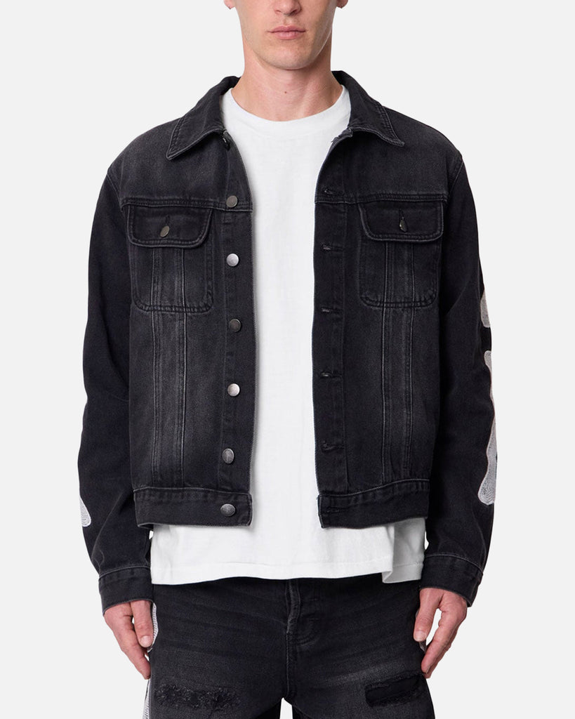 MNML Raw Skeleton Trucker Jacket Washed Black | Culture Kings US