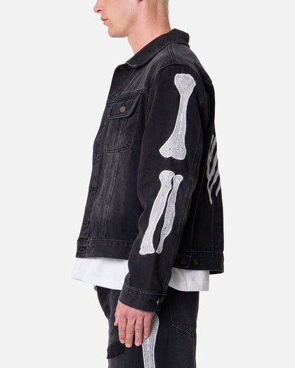 MNML Raw Skeleton Trucker Jacket Washed Black