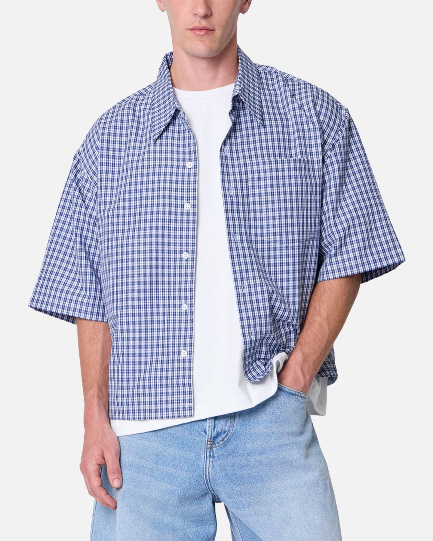 MNML Crispy Poplin Over Button Up Shirt Blue | Culture Kings US
