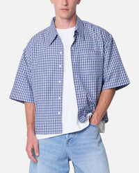 MNML Crispy Poplin Over Button Up Shirt Blue