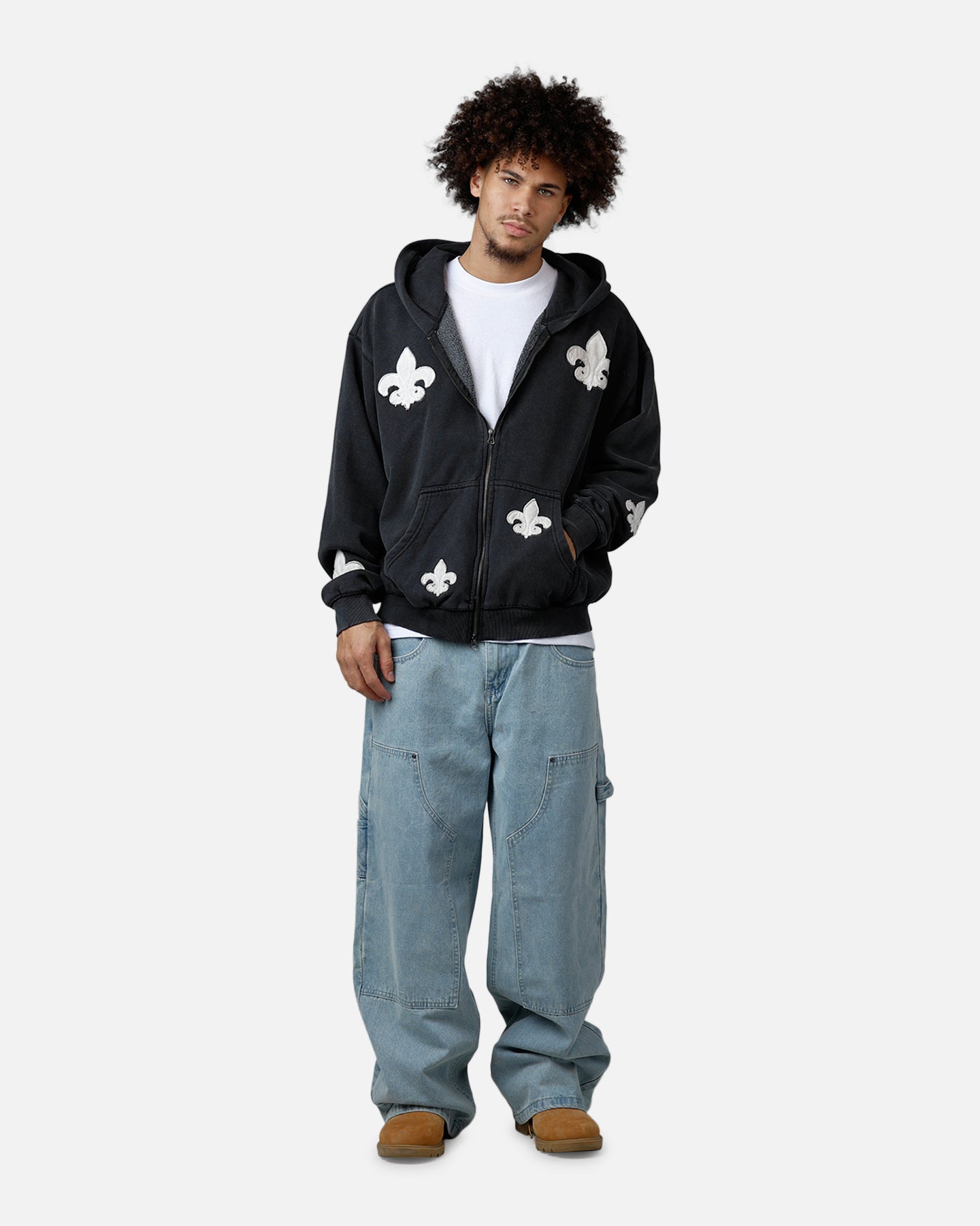 MNML Fleur Zip Up Hoodie Washed Black | Culture Kings US
