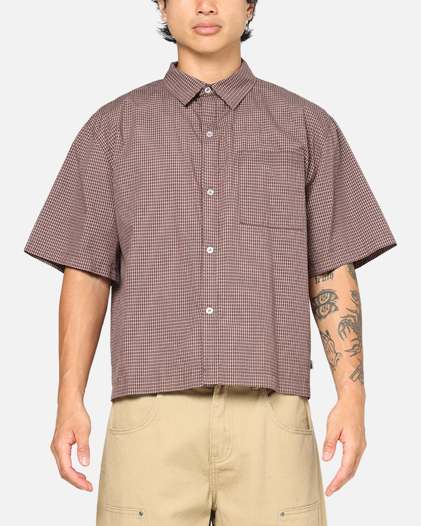 Carre Checkered Boxy Button Up Shirt Red Check | Culture Kings US