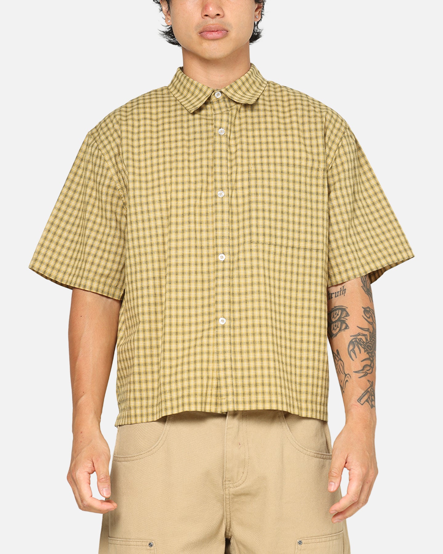 Carre Checkered Boxy Button Up Shirt Yellow Check | Culture Kings US