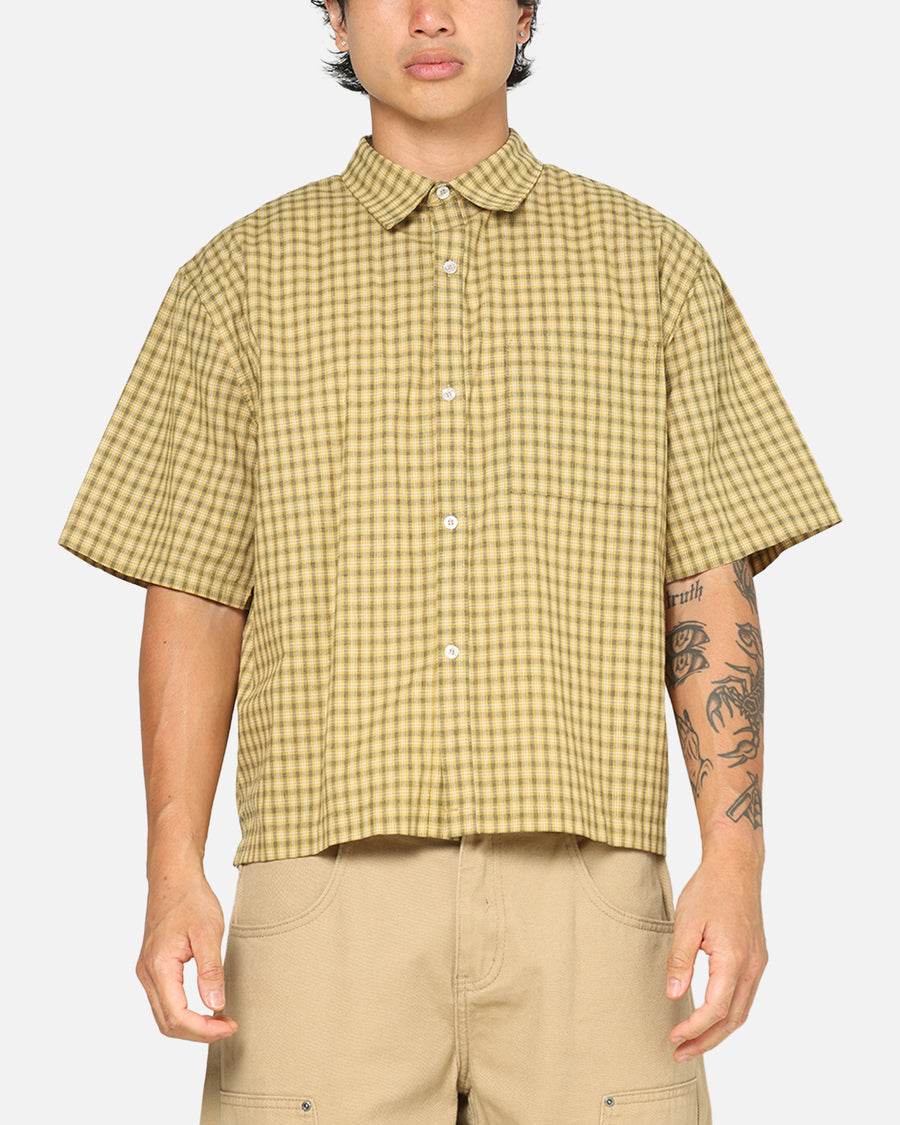 Carre Checkered Boxy Button Up Shirt Yellow Check - Size XS