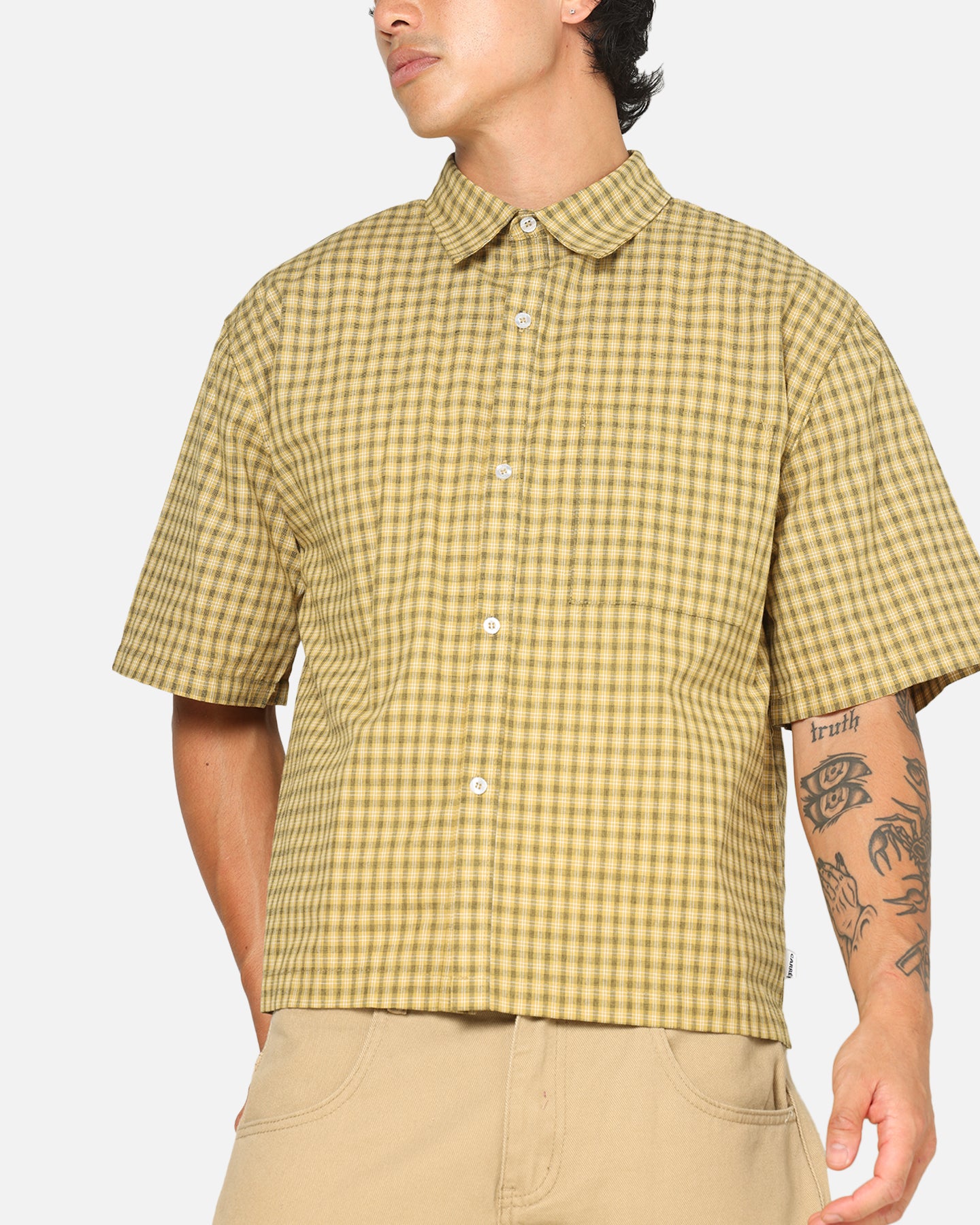 Carre Checkered Boxy Button Up Shirt Yellow Check | Culture Kings US