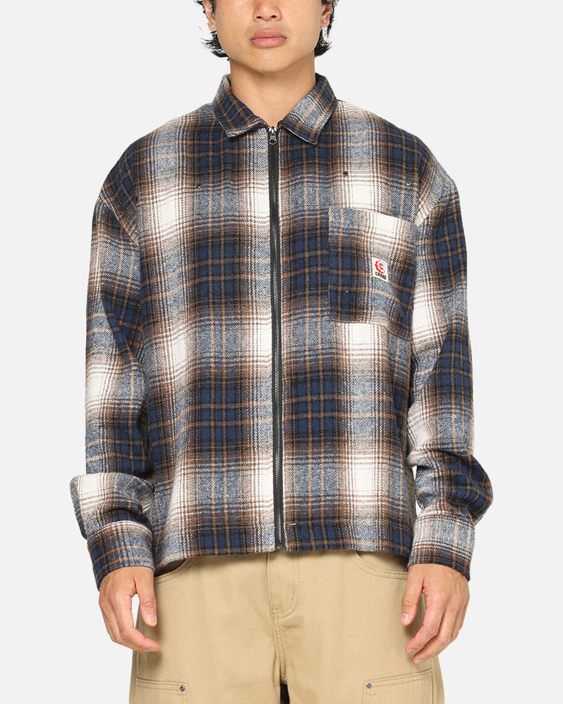 Carre Ombre Zip Up Long Sleeve Shirt Black Plaid | Culture Kings US