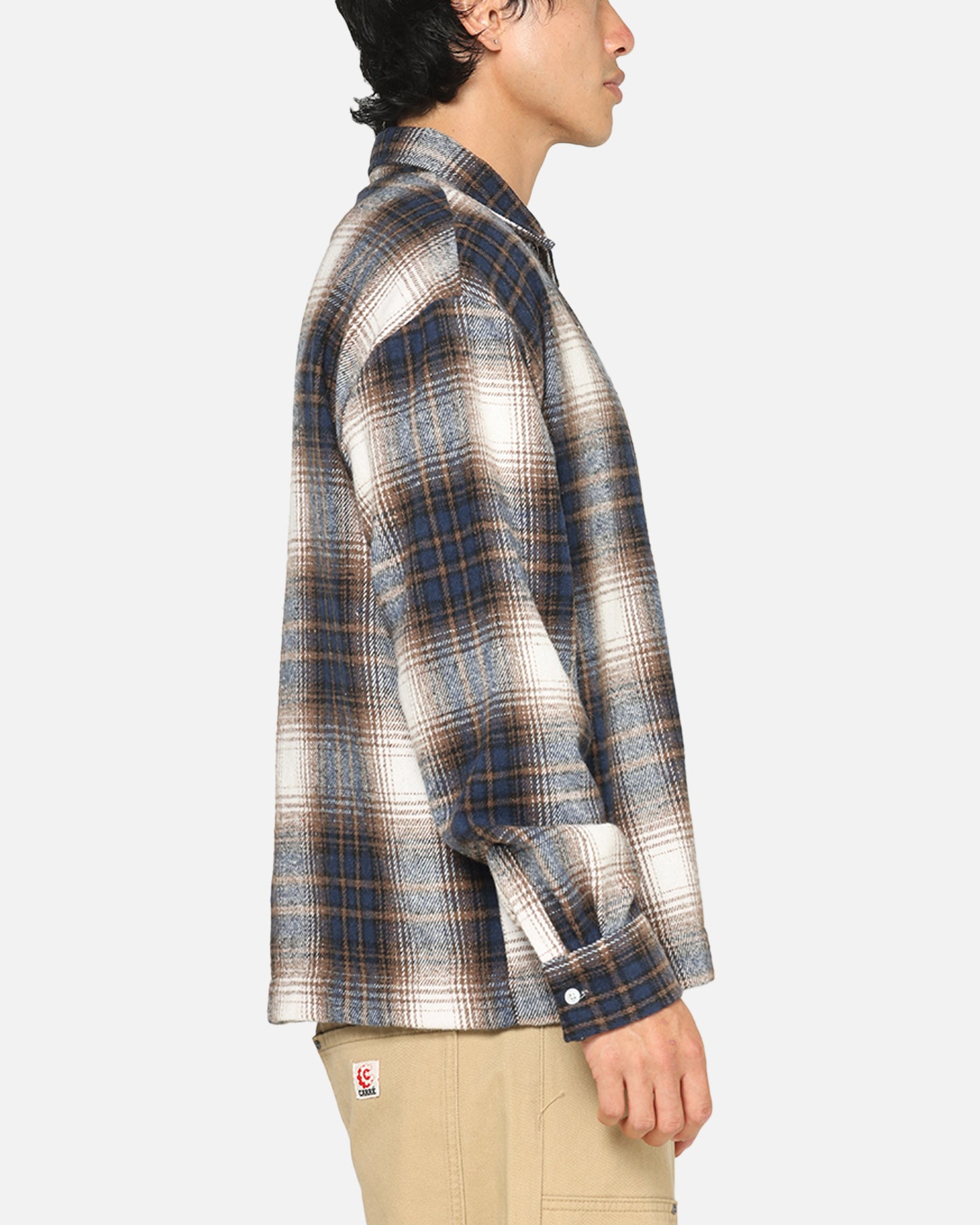 Carre Ombre Zip Up Long Sleeve Shirt Black Plaid | Culture Kings US
