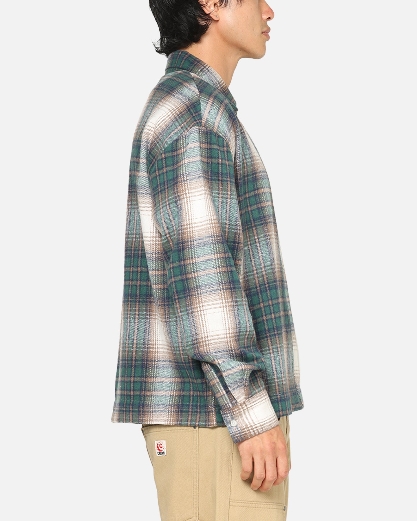 Carre Ombre Zip Up Long Sleeve Shirt Green Plaid | Culture Kings US