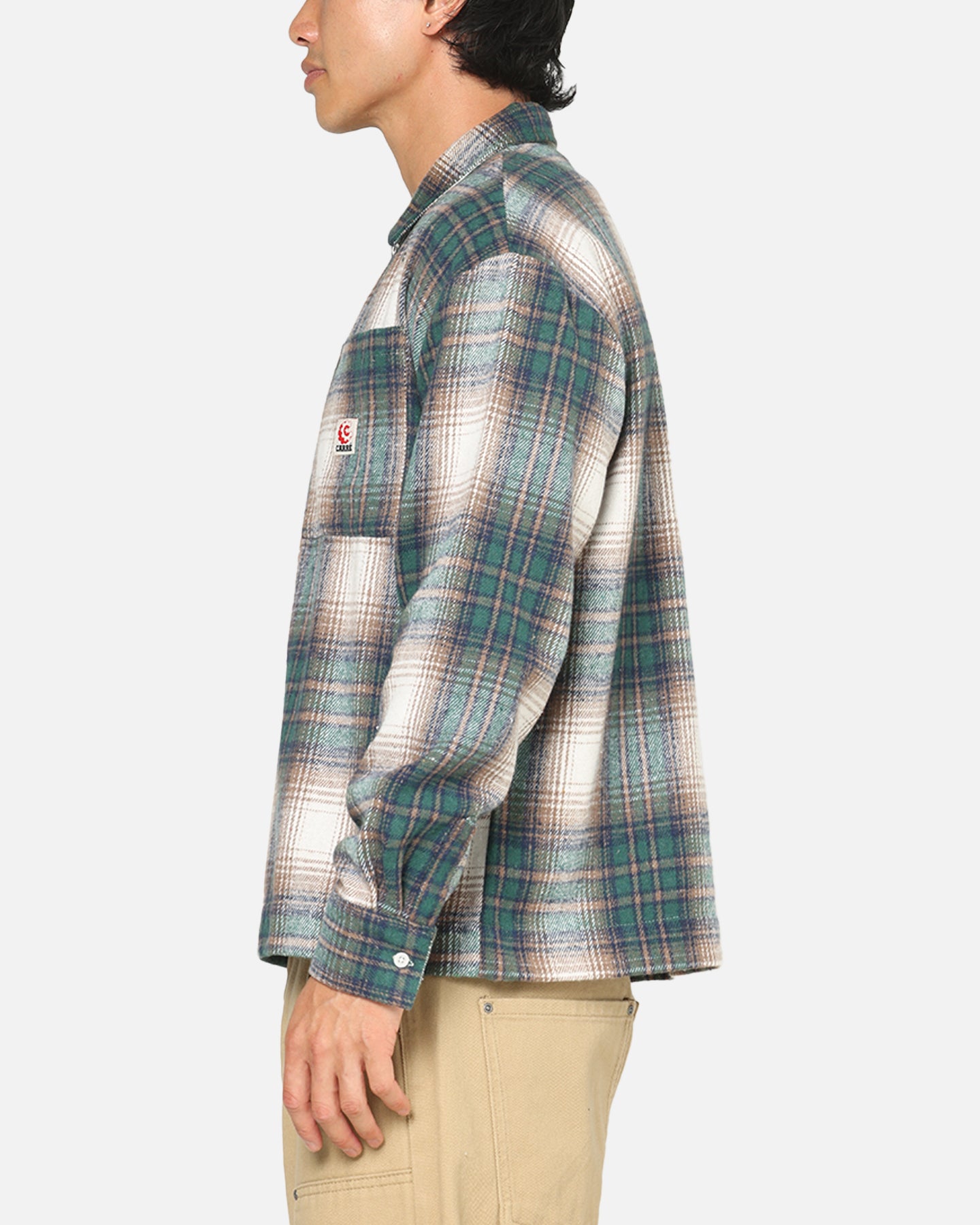 Carre Ombre Zip Up Long Sleeve Shirt Green Plaid | Culture Kings US