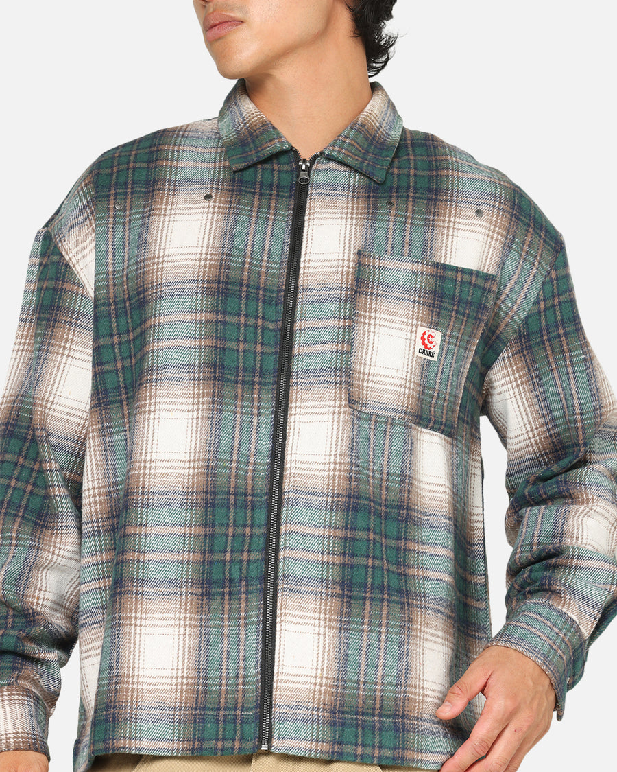 Carre Mens Ombre Zip Up Long Sleeve Shirt - Green-plaid L Carre Mens Ombre Zip Up Long Sleeve Shirt - Green-plaid L